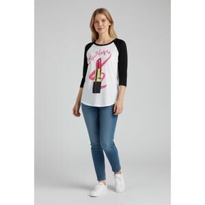 Lauren Moshi Las Vegas Lipstick Graphic Raglan Tee Micro Modal NWT Medium